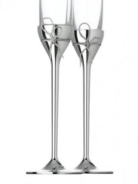 Wedgwood Vera Wang Love Knots Silver Toasting Champagne Flute Pair