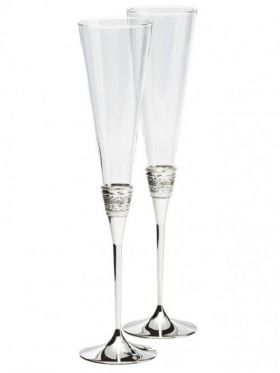 Wedgwood Vera Wang With Love Silver Toasting Champagne Flute Pair