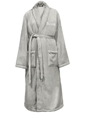 Embroidered Plush Ultra Soft Robe - Light Grey