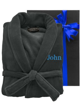 Embroidered Plush Ultra Soft Robe - Charcoal